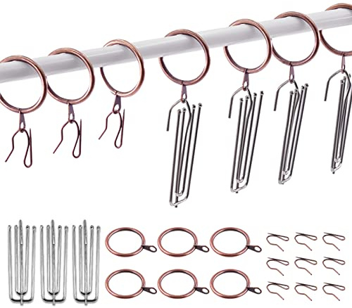 Swpeet 120Pcs Rouge Bronze 1,35 Pouce - 30mm métal draperie Rideau bagues Rideau accrochage bagues et Acier Inoxydable 4 Pinces Pincer Plis Crochet avec draperie Pin-on Crochets