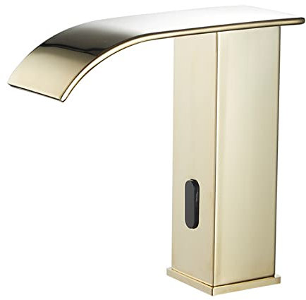 Infrarot Wasserhahn Bad Waschtischarmatur Sensor Waschtischarmatur Wasserfall Automatisch Mischbatterie Induktion Badarmatur,Gold-Niedrig,Kaltwasserhahn