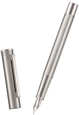 Hongdian Silber Edelstahl Füllfederhalter, extra feine Feder, modernes Design, glatter Schreibstift mit Konverter und Metallstiftetui-Set