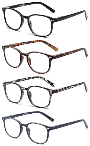 JM Lesebrille Satz von 4 Qualität Federscharnier Leser Damen Herren Brille Für Lesen +0.75 Mischfarbes