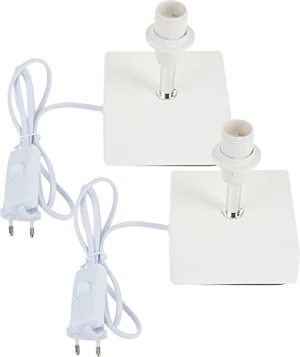 VBS 2er-Pack Lampenfuß QUADER Keramik 11,5x11,5x4cm weiß mit Schalter Netzkabel Lampensockel Lampenzubehör