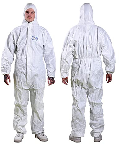 Einweg-Overall mit Kapuze, 10 Stück, Größe XL 180 cm, Maleranzug verstärkte Nähte, Schutz-Anzug für Malerarbeiten zum Lackieren, Reinigung, Maler-Overall Schutzkleidung, Lackieranzug, Einweganzug