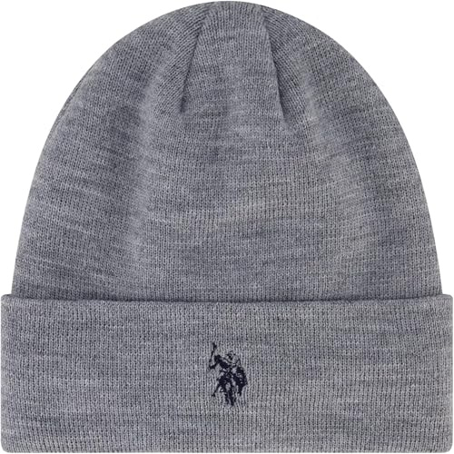 U.S. Polo Assn. Unisex-Erwachsene Beanie Mütze Strickmütze Wintermütze mit schwarzem Sherpa-Futter, Hell, meliert, Grau, Einheitsgröße
