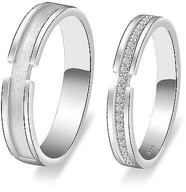 Molioaki Verlobungsring Paar Silber Paar Ringe mit Gravur Personalisierte Ringe mit Zirkon Hochglanzpoliert Breite 4.5MM 3.4MM Partnerringe für Sie und Ihn
