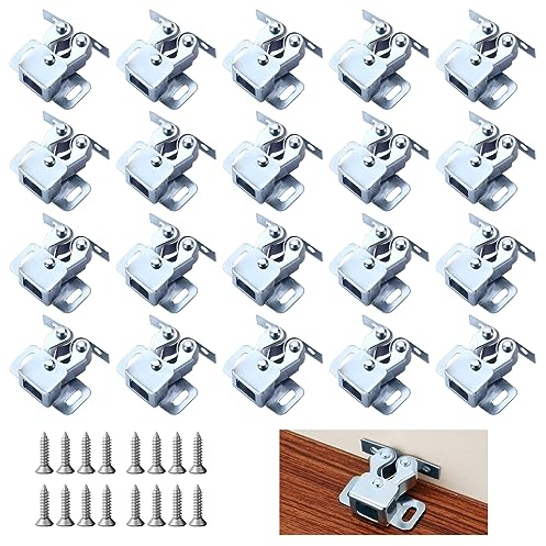Möbelschnäpper, 20 Stück Doppel-Rollenschnäpper, Schrankverschlüsse mit 80 Schrauben, Edelstahl Latch Fang für Schrank, Möbelschnäpper mit Verstellbaren Türstopper für Küche Schranktüren Schränke