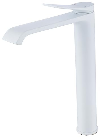 Weirun Brass Tall Waterfall Spout Bathroom Faucet, Single Handle Extra Long Spout Vanity Sink Faucets, Vessel Faucet for Sink 1 Hole, Lavatory Mixer Tap Washbasin Bowl Faucet White