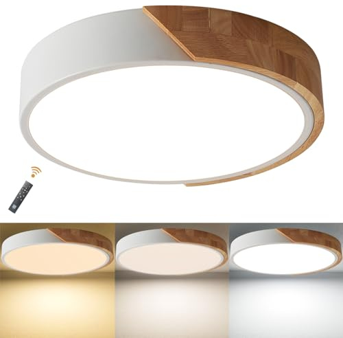 LuFun Lampara Techo Regulable 24W, Plafon LED Techo con Mando a Distancia, Madera Lámpara de Techo para Dormitorio Sala de estar Cocina Corredor Salón Comedor Pasillo Hogar Oficina, 3000K-6000K