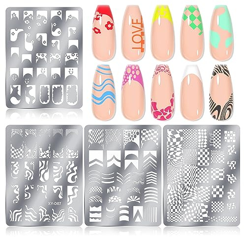 Saviland French Nail Stamping Plates - 4PCS Nail Art Stamping Plates French Tip Nail Stamp Nail Art Tools