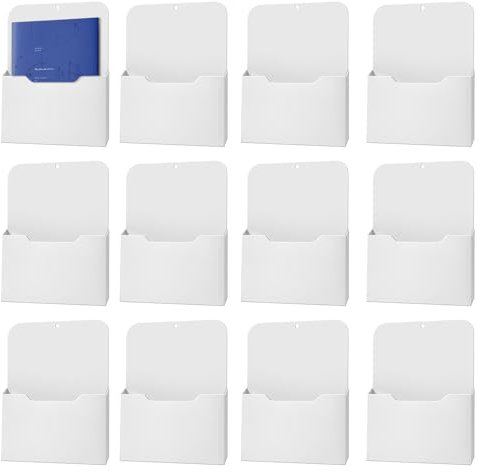 Merkaunis Magnetischer Aktenhalter, A4, groß, magnetischer Papierhalter, magnetischer Zeitschriftenhalter, magnetische Taschen für Spind, Whiteboard, Klassenzimmer, Büro, Zuhause, 12 Stück