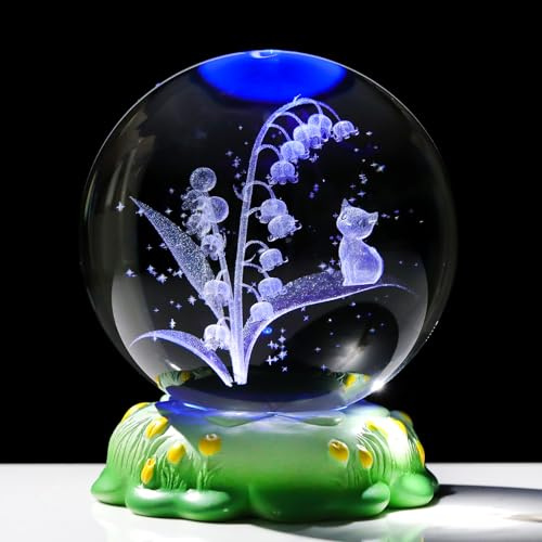 Ornalrist 8CM/3.15IN Crystal Ball 3D Lily of The Valley Bouquet Gifts for Her