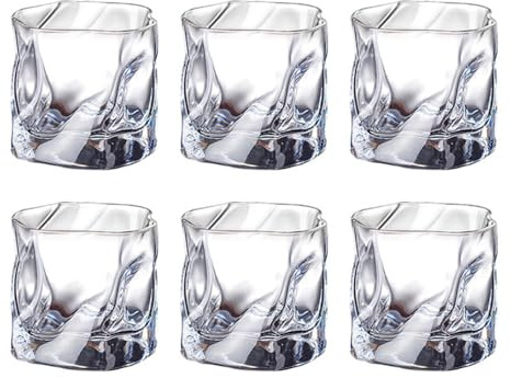 chislim Twisted Tumbler Glass Set of 6,Creative Glass Beer Glass,Irregular Twisted Liquor Glasses for Cool Water,Milk,Coffee,Whiskey (Transparent)
