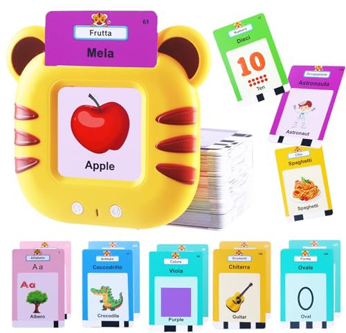 CUTEEEE Schede Flash Cards Parlanti Italiano Inglese, Giochi Bambini Educativi 1 2 3 4 5 6 Anni, Talking Carta Flash Regalo, Giocattoli Apprendimento Interattivi 224 Parole