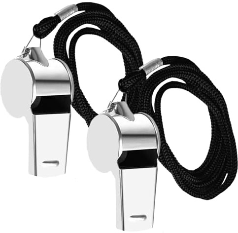 FRXVUC Lot de 2 Sifflets en Acier Inoxydable, Sifflet de Sport, Sifflet Puissant et Net, pour Sports, Basketball, Football, Camping, Sauveteur, Randonnée
