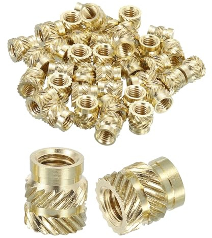 QUARKZMAN Tuercas de Inserción Estriadas, 50 Unidades M5 x 9mm L x 8mm OD Tuercas de Latón para Impresión 3D Tuercas de Inserción Roscadas Hembra Latón