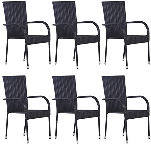 Rantry Stapelbare Gartenstühle 6 STK. Poly Rattan Schwarz Gartenmöbel Model310087