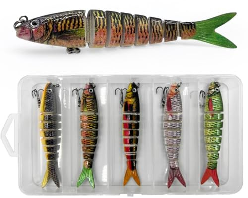 HOUSON 5 PCS Angelköder, Kunstköder 8 Segmente Wobbler Hecht Forellenköder Künstlicher Kunstköder für Salzwasser Süßwasser Forelle Barsch Lachs Angeln
