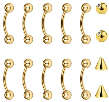 Besyvvin 10stk Curved Barbell 1,2mm Piercing Lippe Augenbrauen Septum Rook Daith Banane Silber Schwarz Gold 6mm 8mm 10mm 12mm Chirurgenstahl