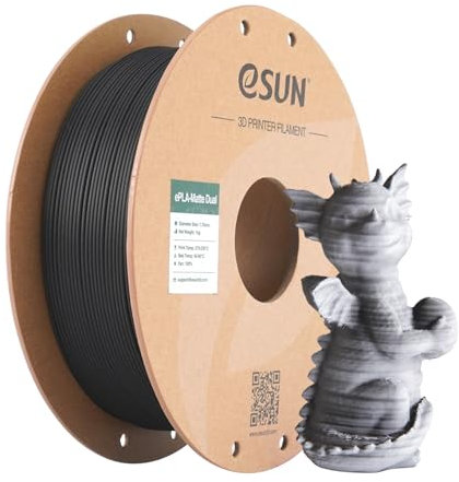 eSUN Matte Dual Colour Filament, Matte PLA Filament 1.75mm, glanzfreie Farbe, gefrostete Textur, 1KG Spule (2.2 LBS) 3D Druck Filament für 3D Drucker, Schwarz Weiß