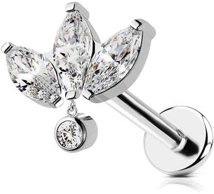 KUNASSHIR G23 Titan Conch Piercing Schmuck 16G Helix Ohrring Stud Internally Threaded Helix Tragus Piercing mit Zirkonia Knorpelohrstecker