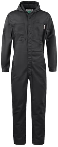 Yukirtiq Men's Lightweight Hooded Overall Hard Wearing Solid Color Mechanics Boiler Suit Workwear Hooded Boilersuit Coverall