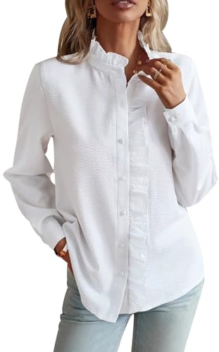 MINTLIMIT Womens Long Sleeve Button Down Shirt Ruffled Stand Collar Casual Blouses Top 2025