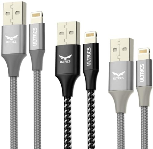 ULTRICS iPhone Charger Cable 2M (3-Pack), Apple MFi Certified Lightning Cable Fast Charging iPhone Charger Nylon USB Charging Cable Lead for iPhone 14 13 12 11 Pro Max XS XR X 8 7 6 Plus 5 SE, iPad