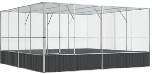 Gecheer Vogelkäfig großer Vogelvoliere Voliere mit Erweiterung Vogelhaus Papageienkäfig Trennwand Trenngitter Zuchtkäfig Nagerkäfig Rattenkäfig Silbern 418x414x212 cm Stahl