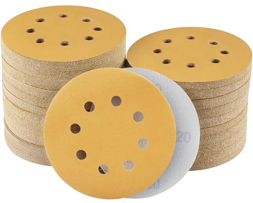 Sruhrak 100 Pezzi Dischi Abrasivi 125mm, Grana 600 | Adesivo in Nylon Carta Vetrata Abrasiva Levigatrice Fogli, Carta Abrasivi a 8 fori per Levigatura,Spolveratura