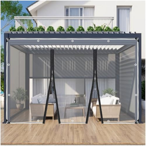 Sonakia Outdoor Clear Tarp Curtains, Waterproof Tarpaulin Side Panels With Zips, Transparent Pvc Plastic Tarpaulin With Eyelets, Tarpaulin Rain Curtains for Pergola Gazebo,WxH-2.6x2m/8.5 * 6.6ft