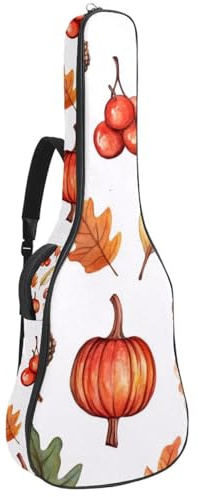 Cartoon Thanksgiving Truthahn Vogel und Kürbis gepolsterte Gitarrentasche, schützende Akustikgitarren-Abdeckung, Gigbag für E-Bass, Konzertgitarre, Mehrfarbig 04, 42.9x16.9x4.7 in, Lässiger
