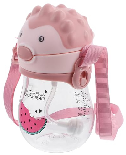 KAILIKETIY Tasse D'apprentissage pour Bébé à Paille 240ml en Tritan Rose | Gobelet à Paille pour Bébé, Corps Transparent Gradué, Forme Hérisson Cartoon, pour École et Voyage