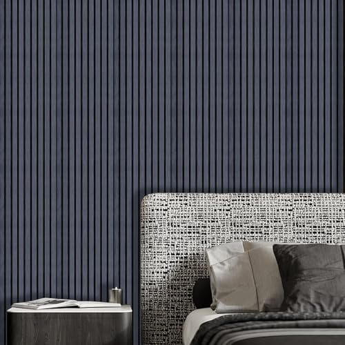 ANHUIB Blue Natural Wood Wallpaper Wooden Slat Effect Wallpaper Wood Panelled Wall Stickers Peel and Stick Wall Paper Blue Self Adhesive 44x300cm Living Room Bedroom Waterproof Wooden Contact Paper