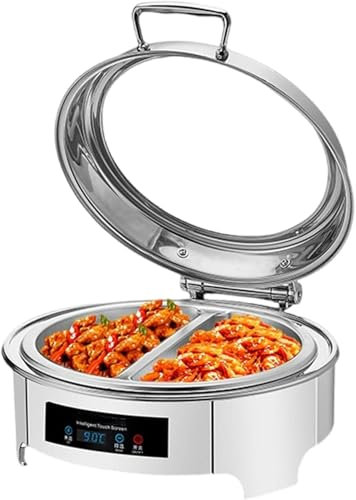 SGKOMN Electric Round Chafing Dish, Commercial Food Buffet Heater with Transparent Lid Top, Large Capacity Warming Tray 6L For A Variety Of Dishes, Keeping Food Warm 45-90°C, 1/2-grid,2-grid