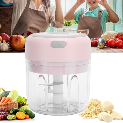 Electric Food Chopper, 250ML Mini Wireless Portable Meat Grinder, USB Charging Garlic Chopper, Easy to Clean, Food Processor for Chili/Onions/Vegetable/Nuts/Fruits/Peppers/Meat/Garlic (PINK)
