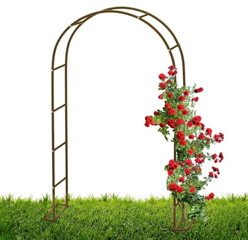 Generisch Gartenbogen Torbogen 2.0m,2.2m,2.3m hoch Rosenbogen Rankierhilfe Rosengestell Rankgestell Rankhilfe Kletterhilfe Metall Rosenspalier Rankbogen Metallbogen mit Sockel(braune,L240xW40xH220cm)