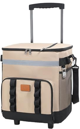 35 l große, faltbare Kühltasche mit Rollen, mit Griff, wasserdicht, mehrere Taschen, Reißverschluss, isolierte Tasche für Outdoor, Picknick, Strand und Camping