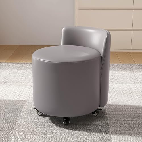 Moderner Rollhocker zum Schuhwechsel, kleine Fußstütze mit Rollen und Rückenlehne, moderner Leder-Ottomane für Sofa, Schlafzimmer, Hellgrau