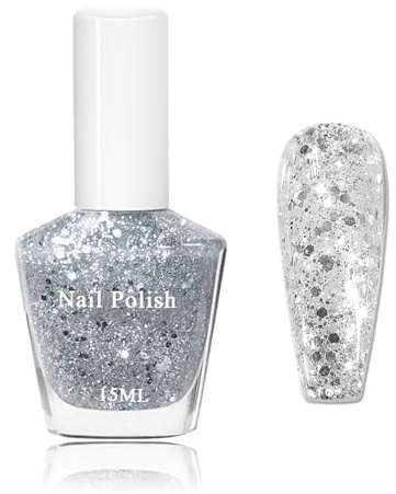 Virellay 15ML Glitzer Nagellack Klar, Glossy Schnell trocknend & Langanhaltend, Ungiftiger Nagellack, Schnelltrocknender Transparent Glitzer Nail Polish, Ohne UV Lampe für Nail Art Maniküre