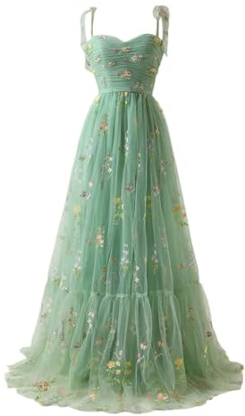 Vhersily Brautjungfernkleider, Damen Blumenstickerei Tüll Ballkleider, Langes Korsett Spaghetti Fee Rost Formelles Abendkleid Partykleid, Frühlingskleider, Cocktailkleider, Raffiniert