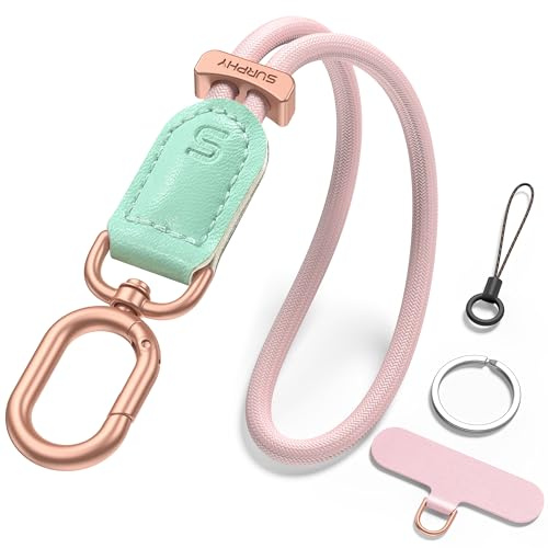 SURPHY Leder Handykette Kurz Universal, Verstellbares Handschlaufe Handy | Handyband Schlüsselband lanyard Handyanhänger Trageband für iPhone Kopfhörer Handyhülle Schlüssel Karteninhaber