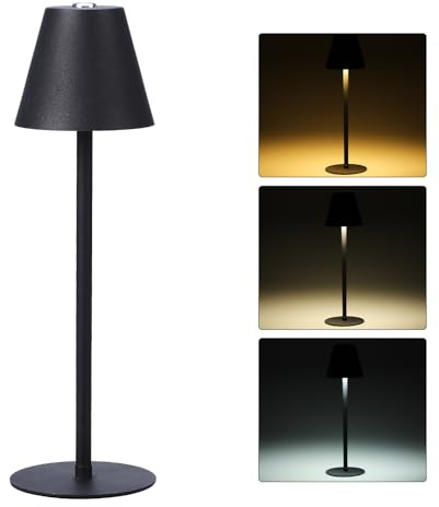YGHQAP Lampada da tavolo a LED senza fili ricaricabile, lampada da comodino in metallo, 3 colori lampada da scrivania comodino dimmerabile controllo tattile per patio, terrazza, caffè, soggiorno