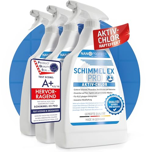 Nanoprotect Schimmelentferner | 3er Set | Extrastark durch Aktiv-Chlor | Professionelles Schimmelspray mit Hafteffekt | Anti Schimmel | Bad, Wand, Fugenreiniger