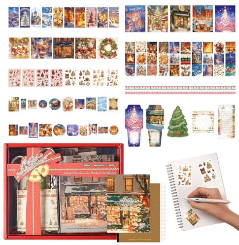 Weihnachtsaufkleber für Bastelarbeiten, mit Notizbuch, Aufkleber für Weihnachtskarten, mit Haftnotizen, Set für Weihnachten, für Familie, zum Dekorieren von Haus, Telefon, Tasse