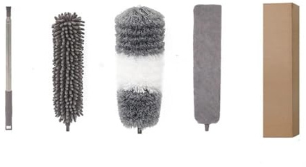 Plumero Extensible Plumero telescópico Lavable, Largo Extensible, 250 cm, Cepillo de Microfibra Multifuncional, fregona for Quitar telarañas y Limpiar el Polvo(4pc-Grey White Gray)