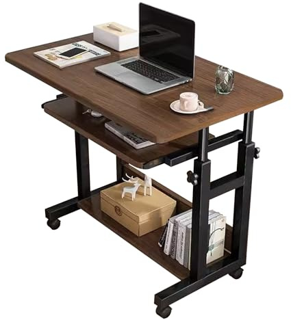 Scrivania per computer, piccola scrivania regolabile, divano mobile con vassoio estraibile per tastiera e ripiano portaoggetti, tavolo per computer con ruote, per casa e ufficio