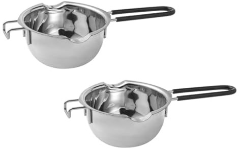 FUNNETOYU 2pcs Stainless Steel Melting Pot with Heat-Resistant Silicone Handle Double Boiler Pan for Chocolate Butter Cheese Candy Caramel Wax Melting and Sauce Warming Random Color