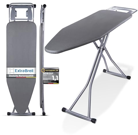 Premium XXL Bügelbrett für Dampfbügelstation – extra breite Bügelfläche (143x38 cm), Dampfbügelgeeignet, stabil & klappbar, mit Hitzebeständiger Ablage und Bezug – ideal für alle Bügeleisen