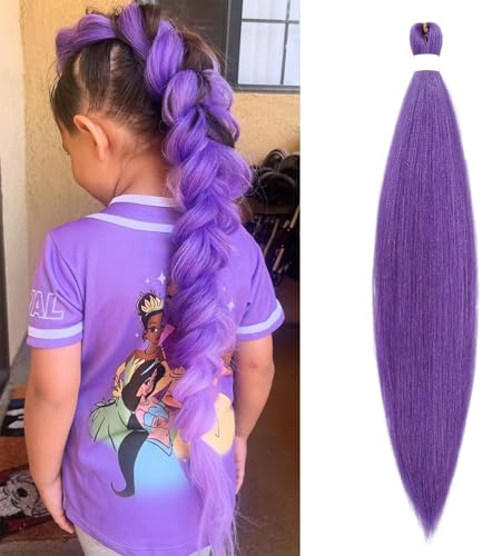 Extensions de Cheveux Violets 24 Pouces Cheveux Pré-étirés pour Tresses Africaines Cheveux Synthétiques au Crochet pour Halloween Cosplay Anime