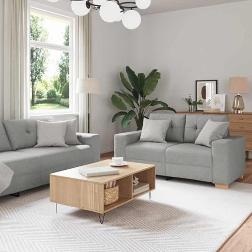 HETFTJN Zweisitzer & Dreisitzer Sofa Set Grau Leinenoptik Stoff Mattes Finish 221 x 78 x 80 cm Bigsofa mit Boxkissen Robust & Modern for Living Room und Büro