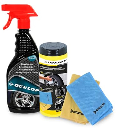 BM TOOLS Pack Lingettes Microfibre 35x35cm et Nettoyant Jantes 500ml Dunlop - Élimine Poussière Frein, Nettoyage sans Traces Auto